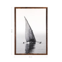 Africa Wall Art Bahlobo by Uniqwa, featuring a black and white photographic print of a traditional sailing boat with oarsmen, framed in dark timber.
