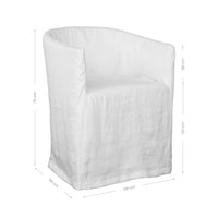 Hamilton Dining Chair in White by Uniqwa Collections, featuring a relaxed slipcover design with a curved back and armrests.