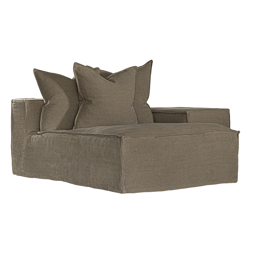 Hendrix Modular Sofa | Low Rider Arm | Chaise Right Module Classic Stitching Bark Uniqwa Collections