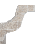 Duna Console Natural Fossil Stone close-up showing the sculptural curved leg, textured stone surface and subtle tonal variations.