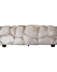 Melo Sofa Lush Pearl three seater rear view, featuring sculptural rounded panels, plush polyester upholstery and a soft pearl finish.