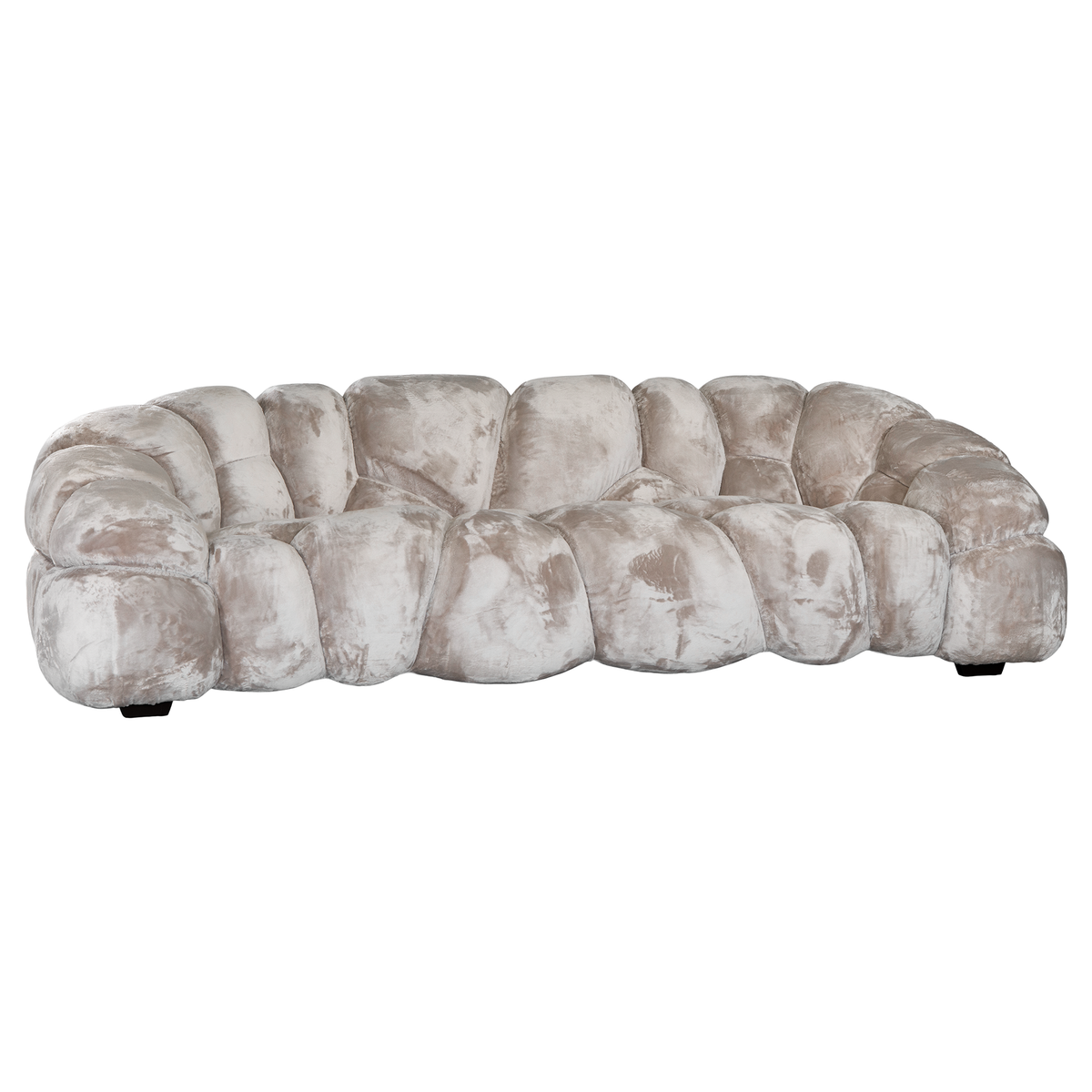 Melo Sofa Lush Pearl three seater angled view, showing its deep seating, sculptural segmented upholstery and rounded armrests.