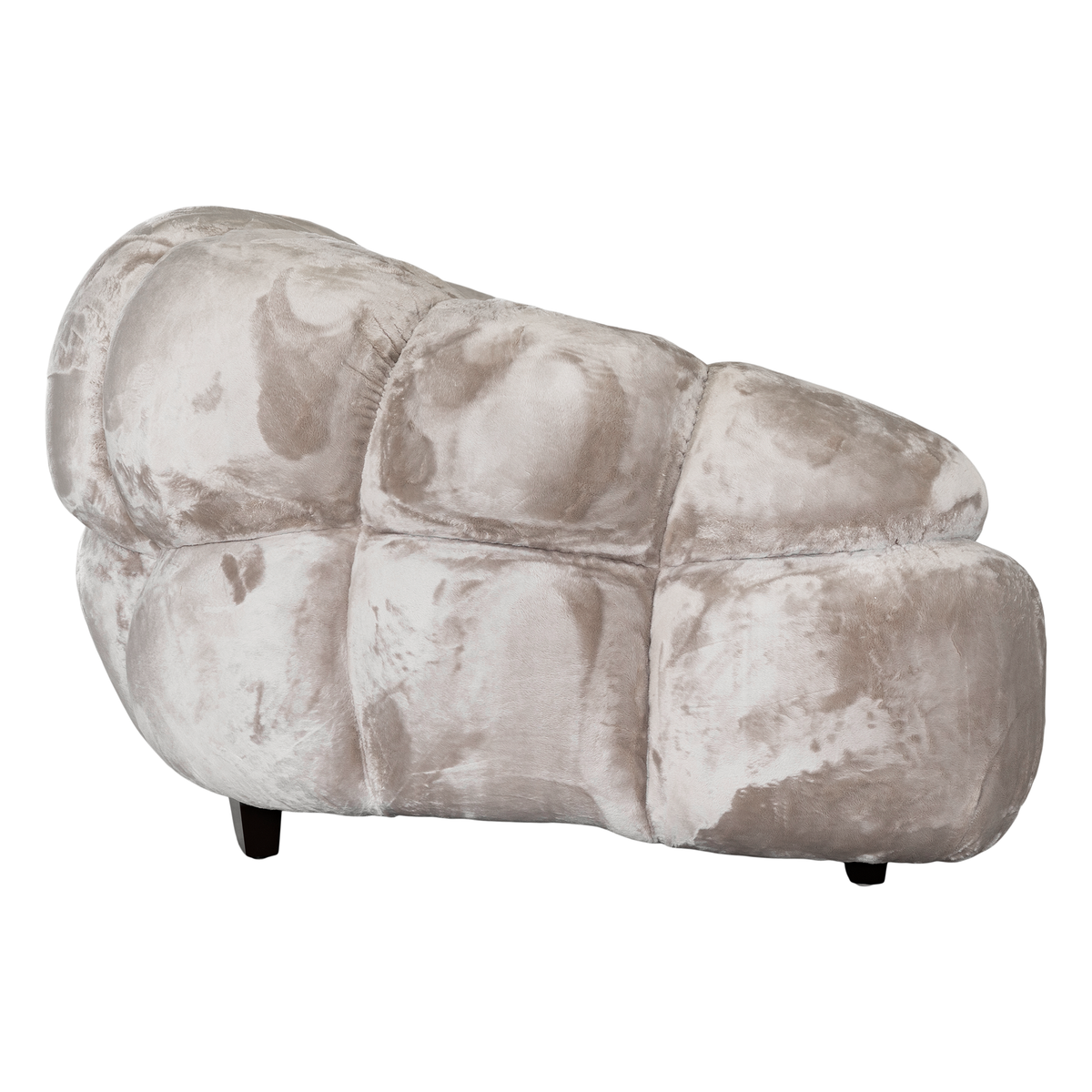 Melo Sofa Lush Pearl three seater side view, showing the rounded upholstered panels, curved backrest and sculptural low-profile form.