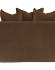 A brown textured fabric sofa cover or slipcover with three matching throw pillows, shown against a plain white background.