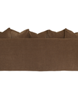 Brown upholstered sofa back view with five matching back cushions, shown against a plain white background.