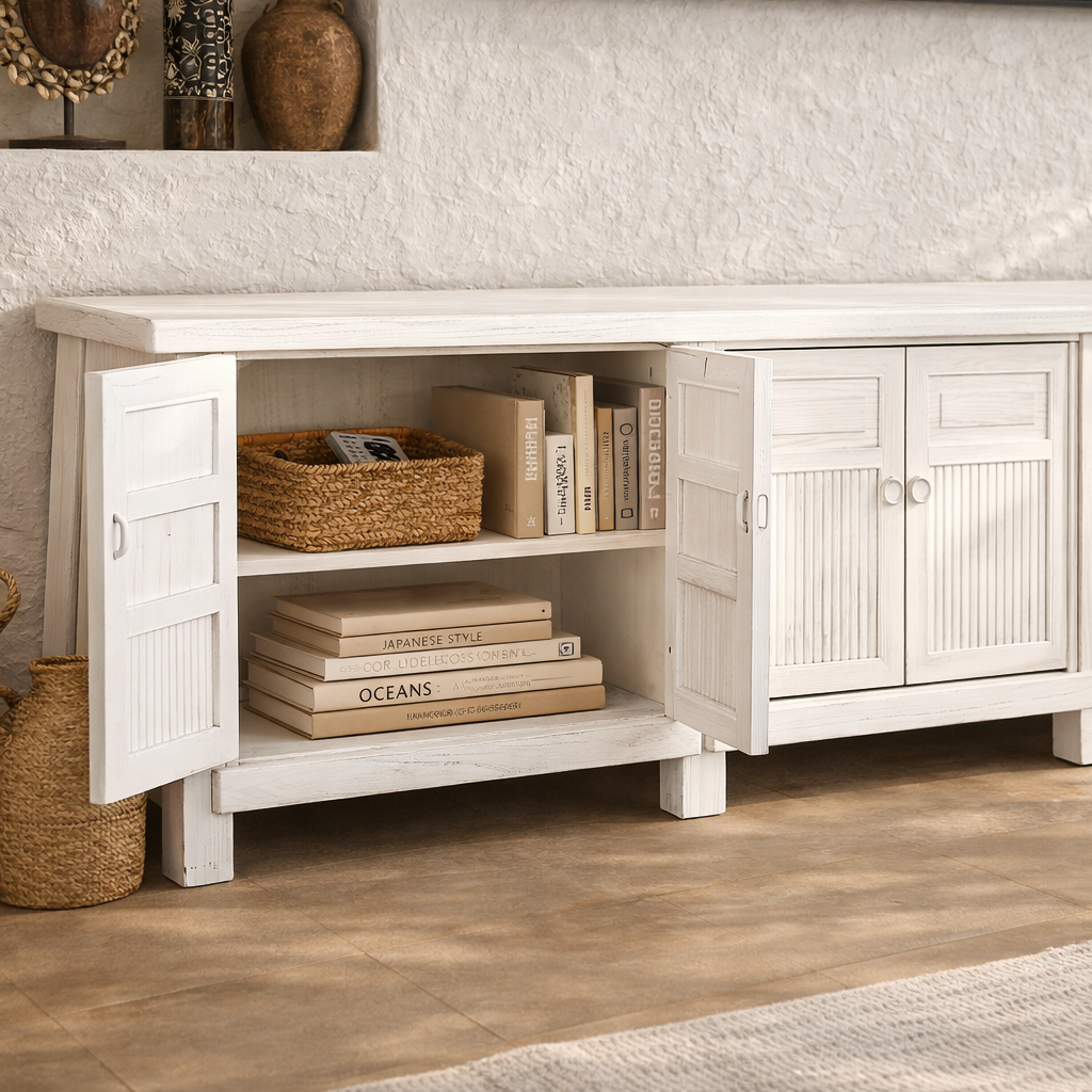 Bamboo Entertainment Unit | Six Door| White Designed by Charl van Heerden