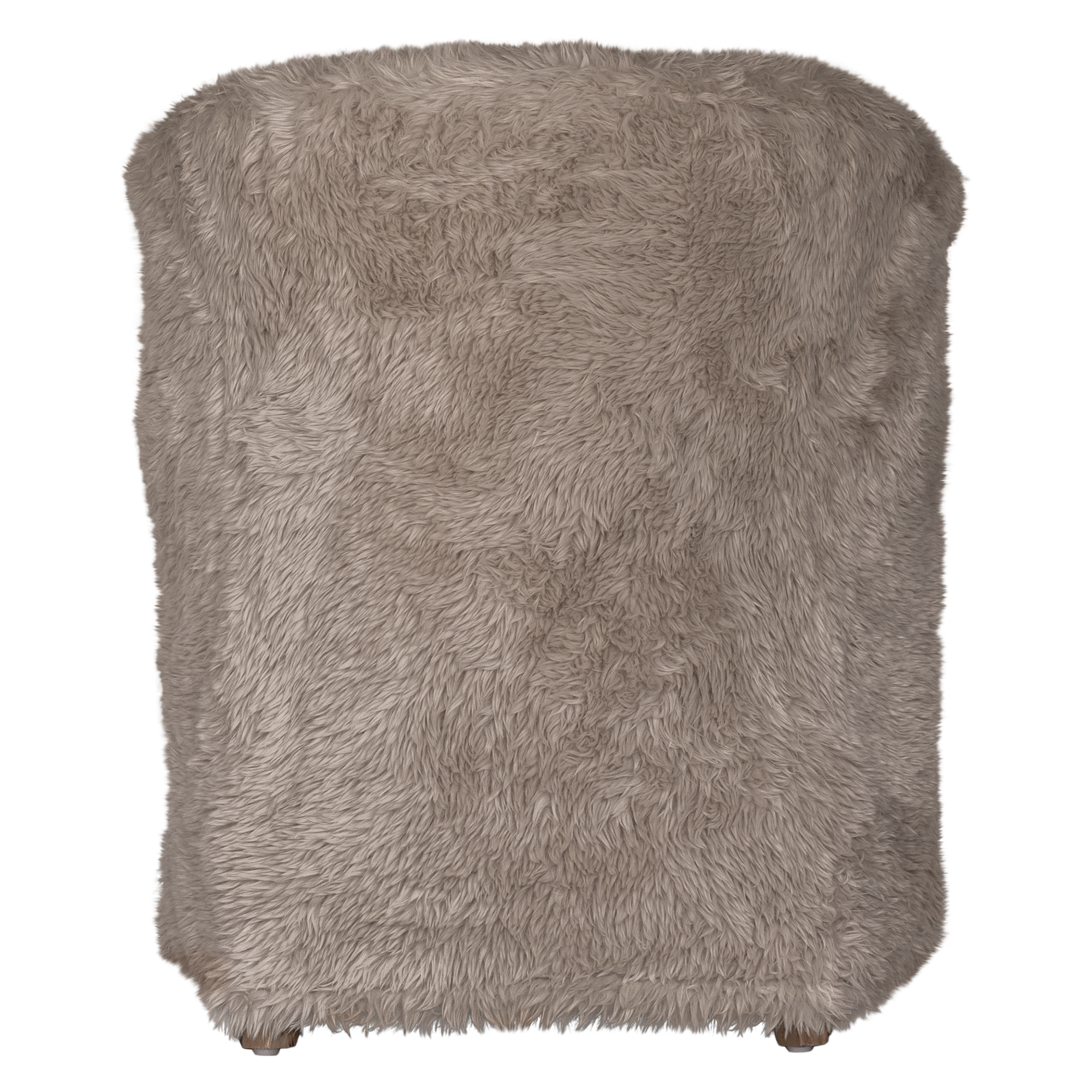 Back view of the Hamilton Dining Chair upholstered in biscuit faux fur showcasing the seamless curved silhouette and fully upholstered finish.