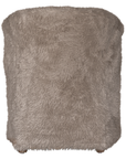 Back view of the Hamilton Dining Chair upholstered in biscuit faux fur showcasing the seamless curved silhouette and fully upholstered finish.