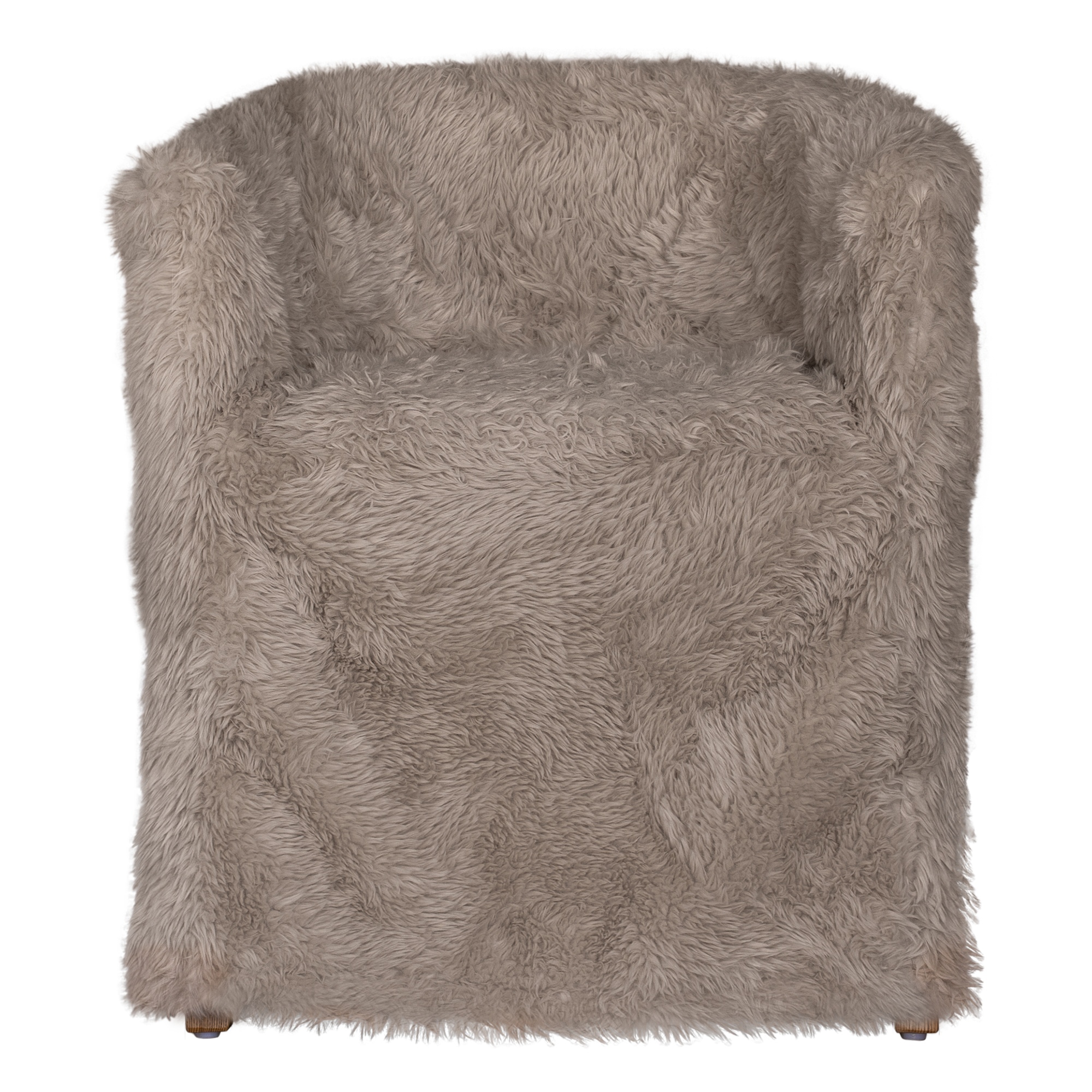 Front view of the Hamilton Dining Chair upholstered in biscuit faux fur with a softly curved silhouette and plush cushioned seat.