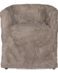 Front view of the Hamilton Dining Chair upholstered in biscuit faux fur with a softly curved silhouette and plush cushioned seat.