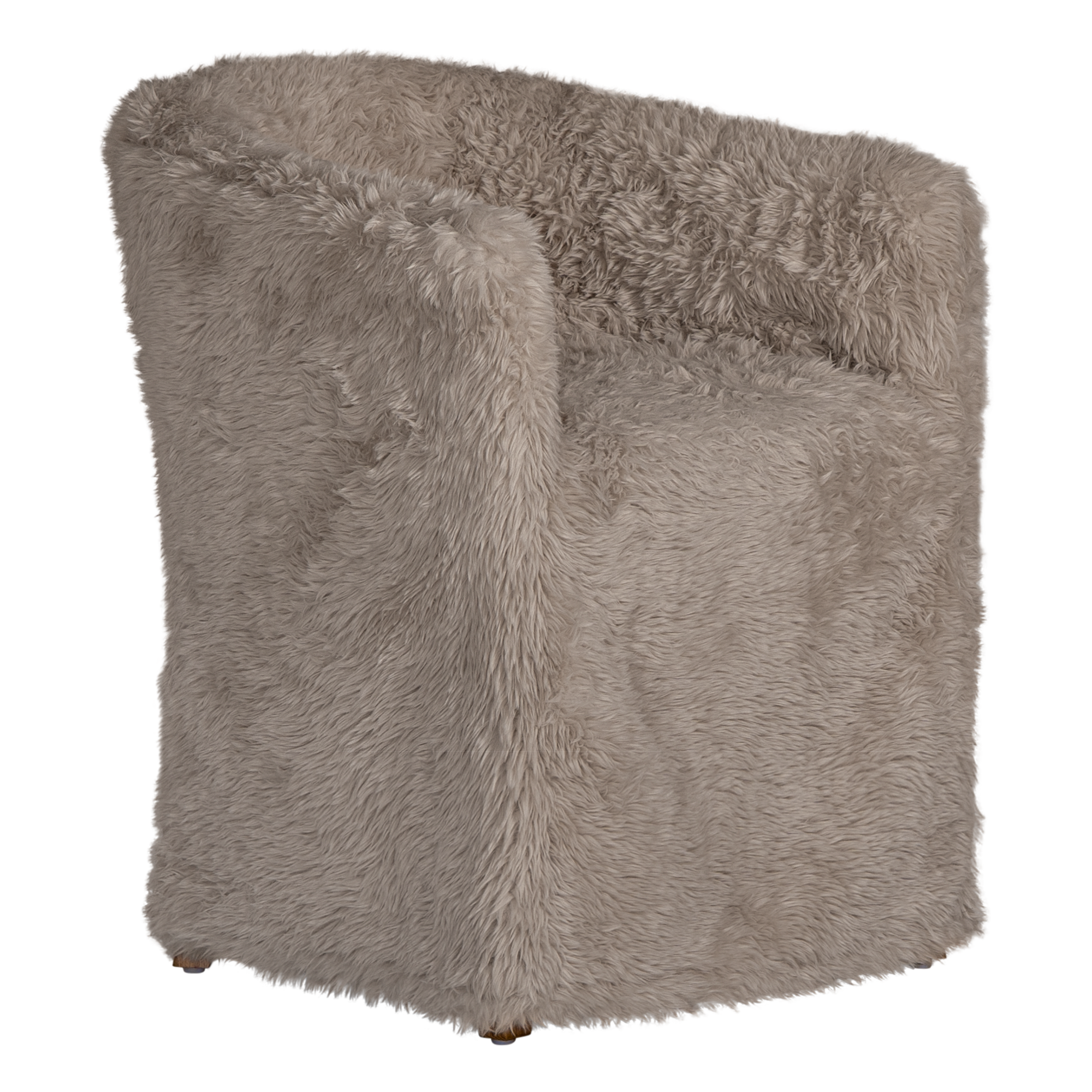 Rear angled view of the Hamilton Dining Chair in biscuit faux fur showcasing the curved wraparound back, plush upholstery and sculptural silhouette.