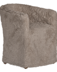 Rear angled view of the Hamilton Dining Chair in biscuit faux fur showcasing the curved wraparound back, plush upholstery and sculptural silhouette.
