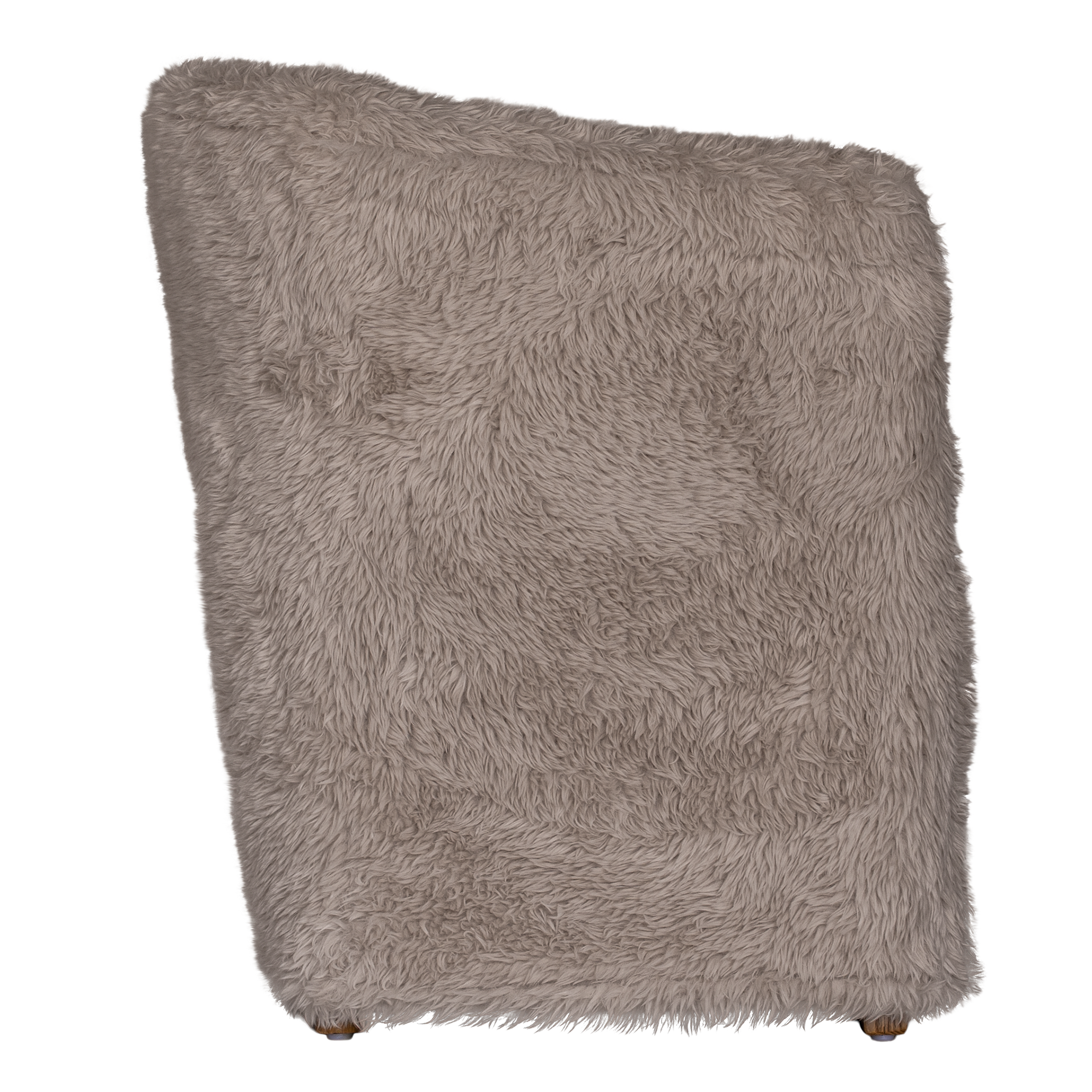 Side view of the Hamilton Dining Chair upholstered in biscuit faux fur showcasing the curved profile and fully upholstered design.