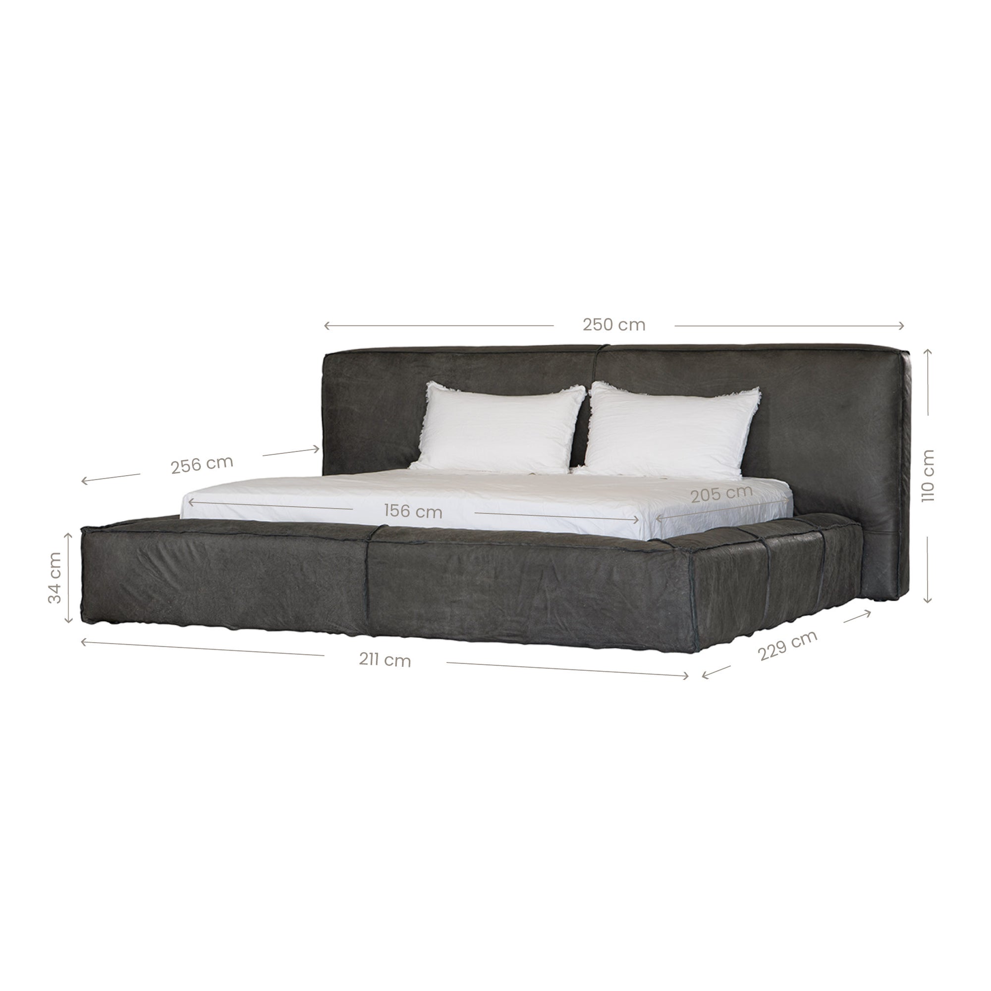 Harlow Bed | Buffalo Leather | African Slate Queen Uniqwa Collections