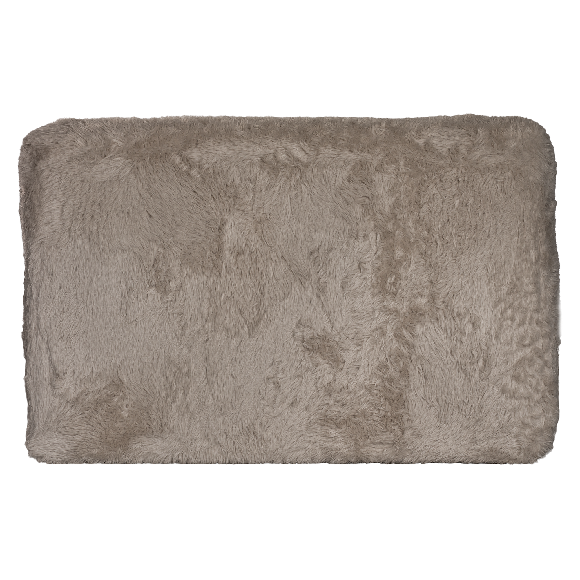 Side profile of the Harlow Sofa upholstered in biscuit faux fur, highlighting the fully upholstered silhouette and soft textured finish.