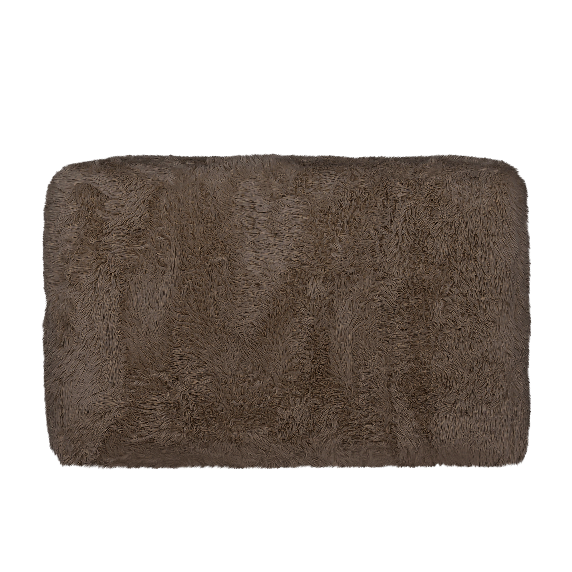 Side view of the Harlow three seater sofa upholstered in chocolate faux fur highlighting the low profile design, rounded silhouette and plush textured finish.