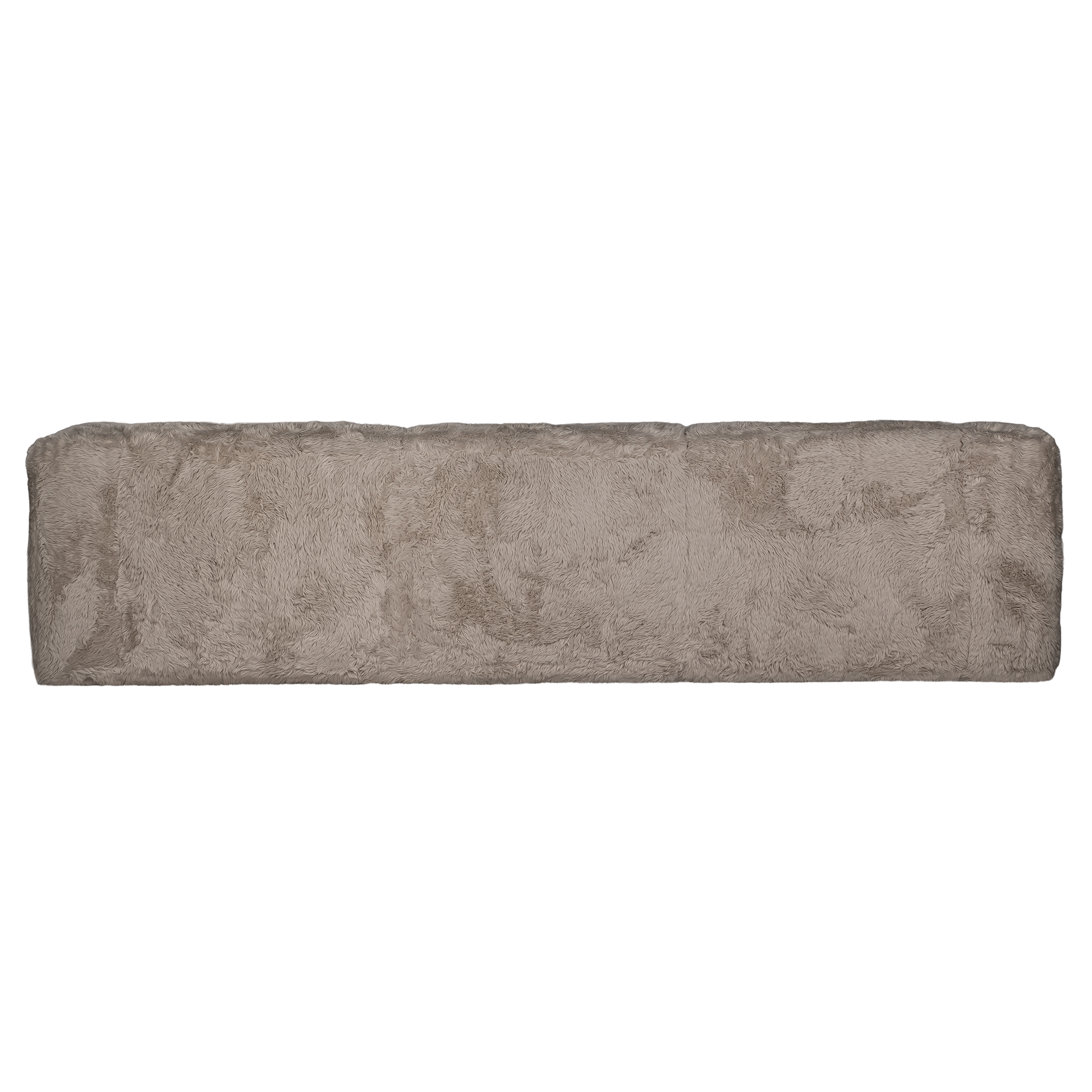 Rear view of the Harlow Sofa three seater upholstered in biscuit faux fur, showcasing the fully upholstered back and soft textured finish.