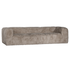 Harlow Sofa three seater upholstered in biscuit faux fur with a low profile silhouette, generous curved arms and deep cushioned seating shown from the front.