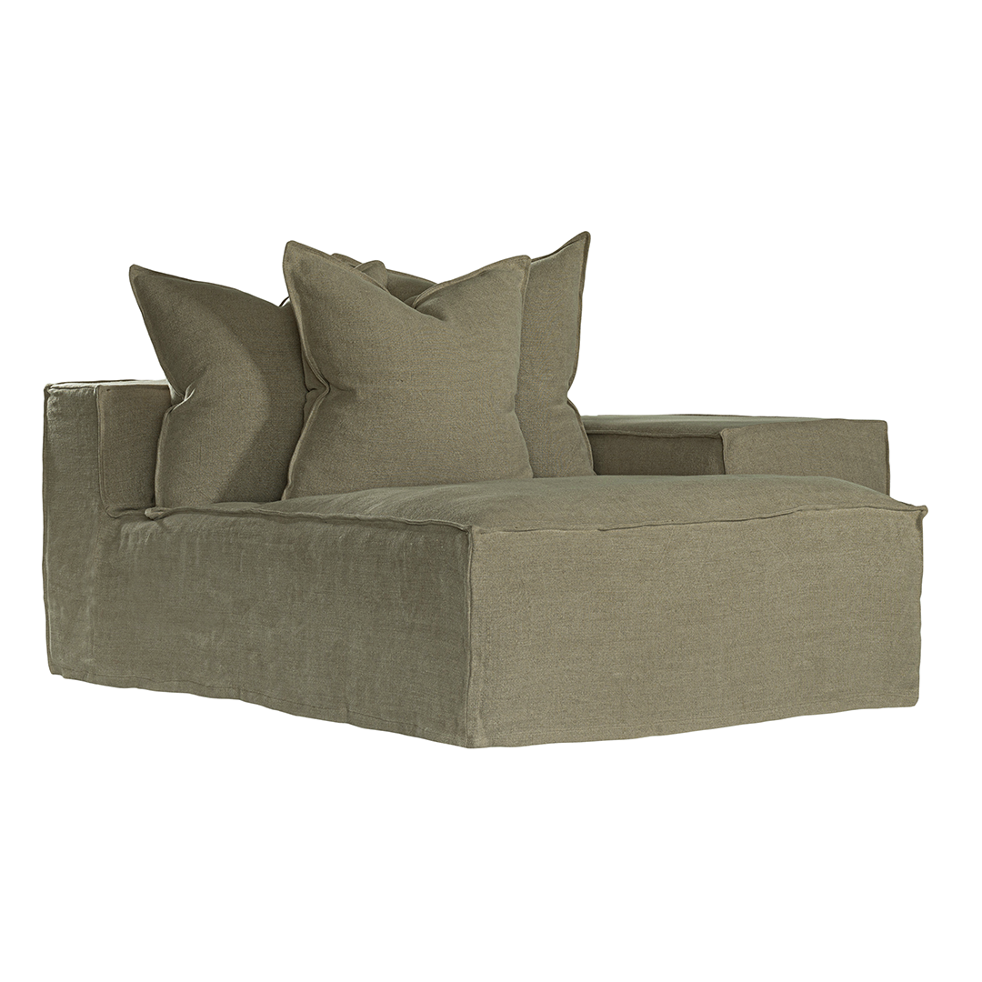Hendrix Low Rider Sofa | Chaise Right Hand Arm Bay Leaf Classic Stitching Uniqwa Collections