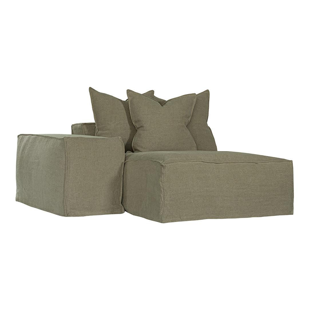 Hendrix Low Rider Sofa | Chaise Left Hand Arm Bay Leaf Classic Stitching Uniqwa Collections