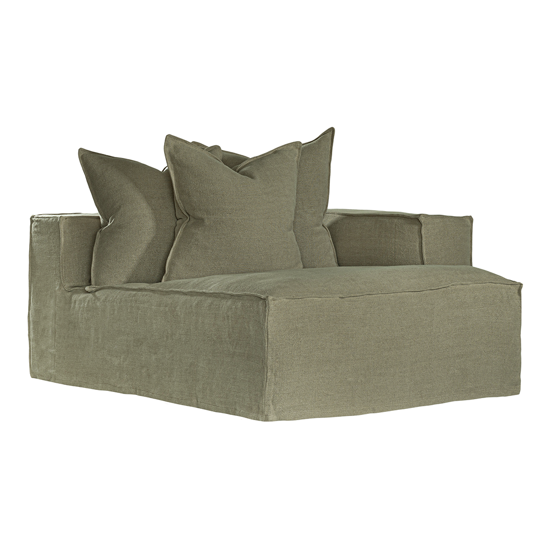 Hendrix Sofa Chaise | Right Hand Arm Bay Leaf Classic Stitching Uniqwa Collections