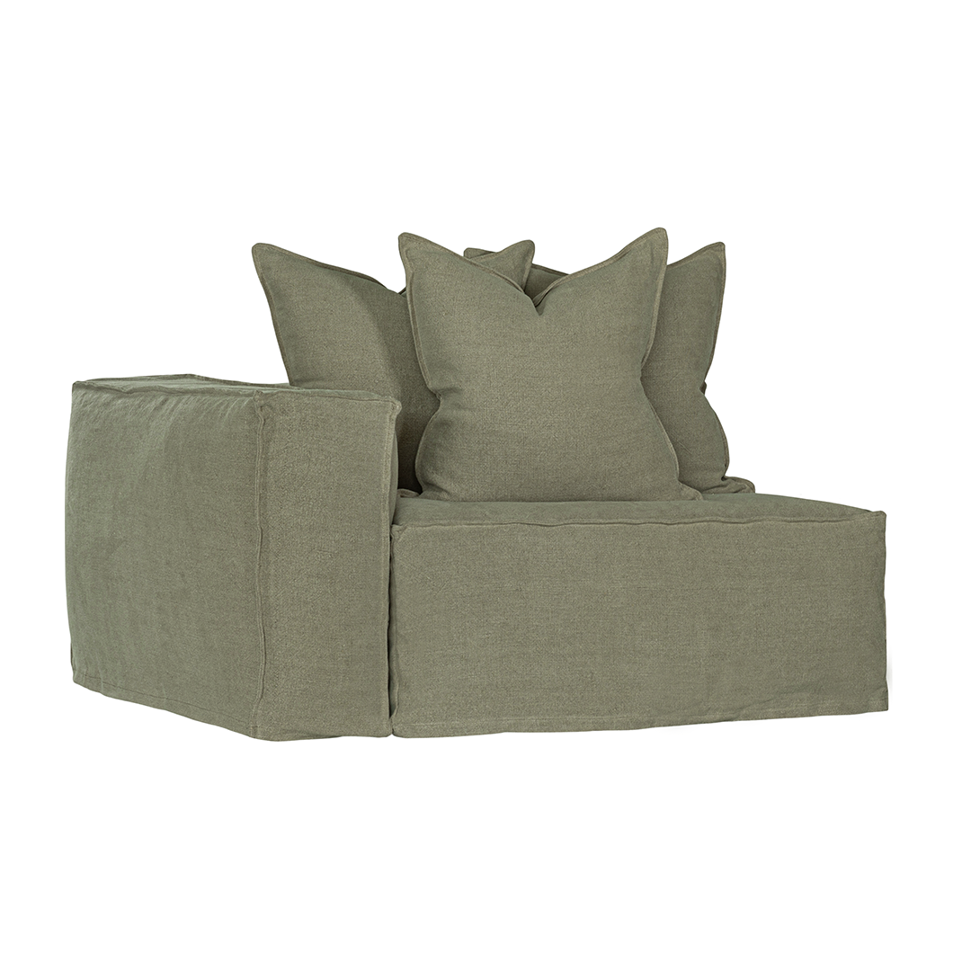 Hendrix Sofa One Seater | Left Hand Arm Bay Leaf Classic Stitiching Uniqwa Collections
