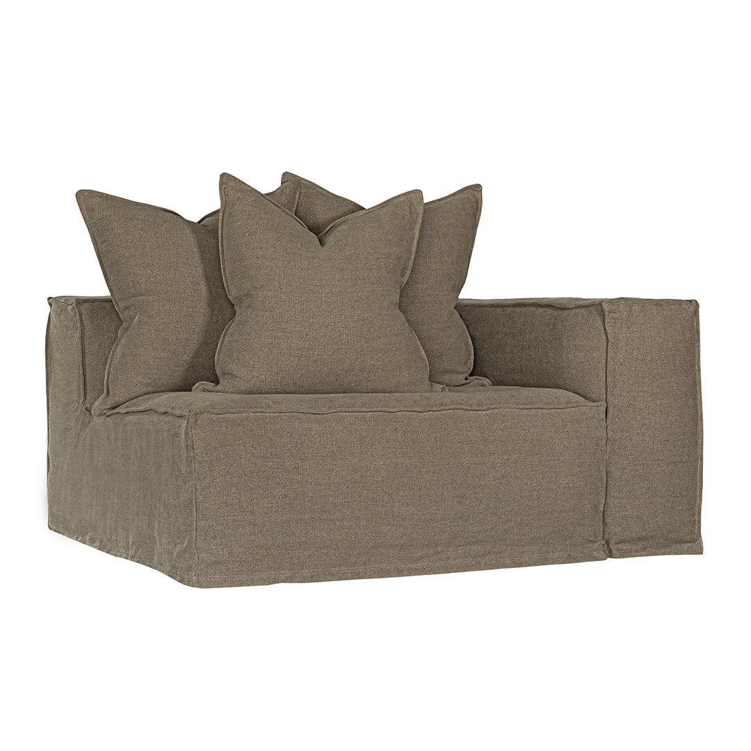 Hendrix Sofa | One Seater | Right Hand Arm Bark Classic Stitching Uniqwa Collections