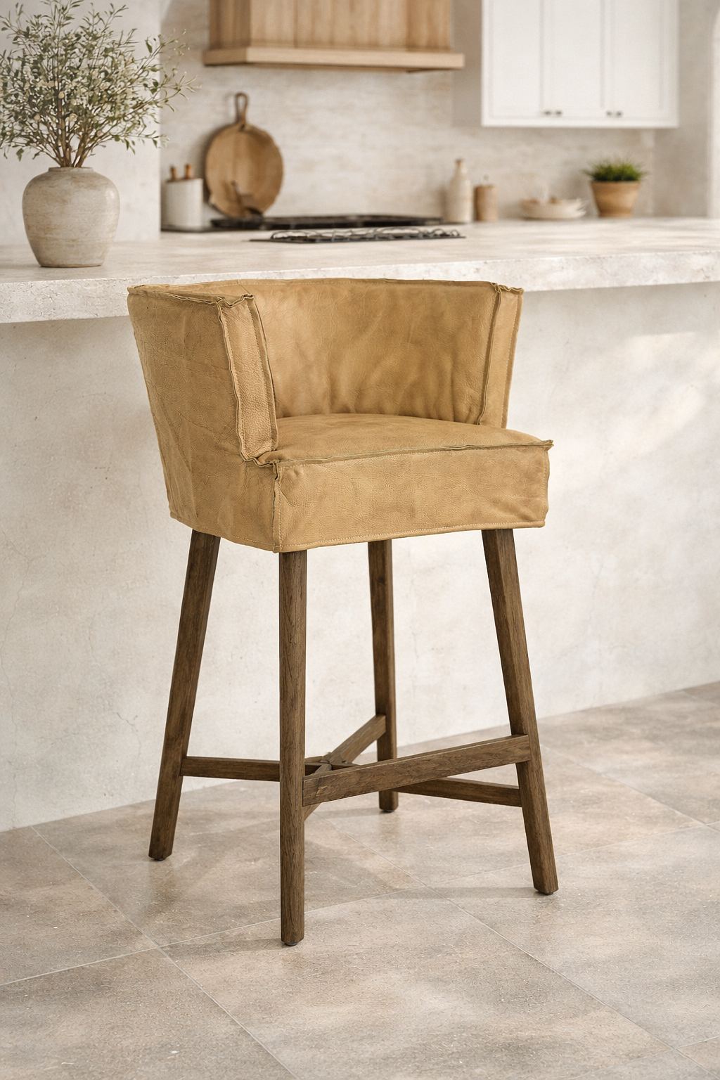 Guatemala Barchair | Aniline Leather | Cashew Uniqwa Collections