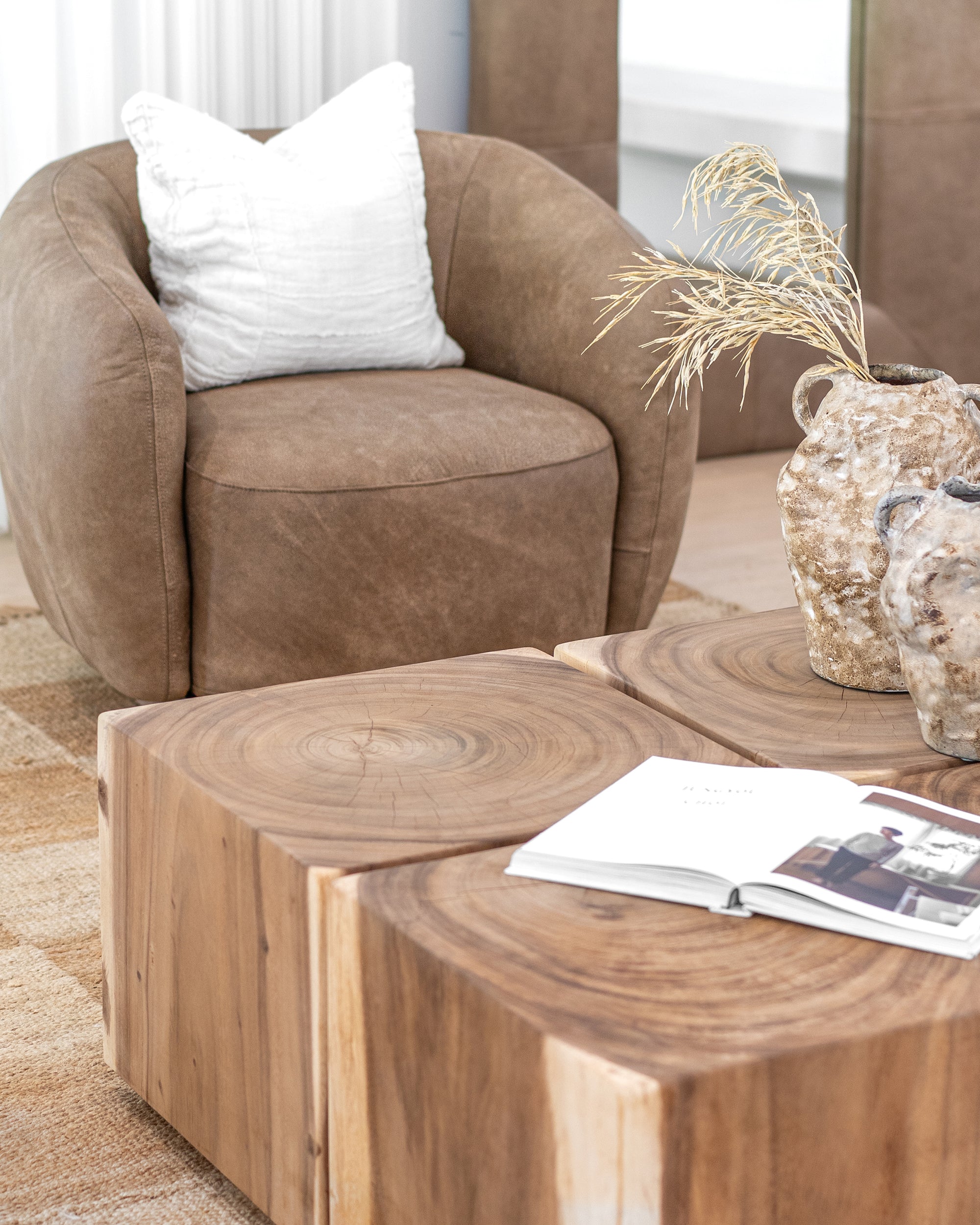 Lucca Swivel Chair | Buffalo Leather | Enoki Brown Uniqwa Collections
