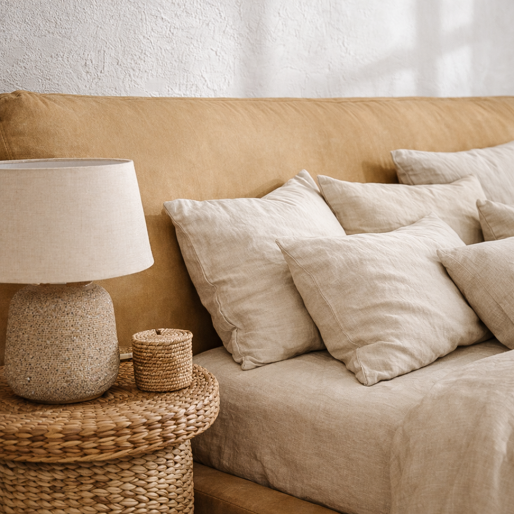 Mallorca Bed | Aniline Leather | Cashew Uniqwa Collections