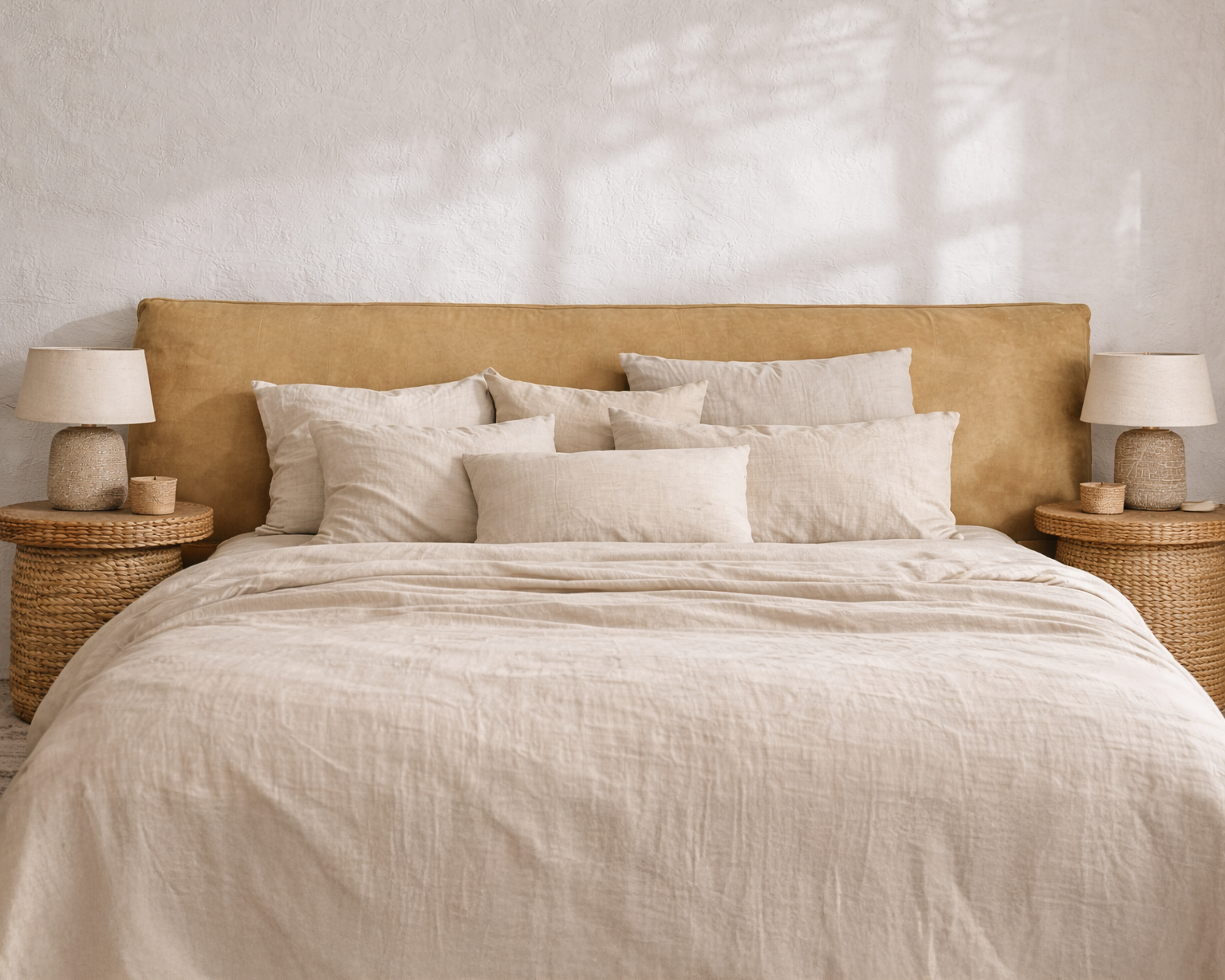 Mallorca Bed | Aniline Leather | Cashew Uniqwa Collections
