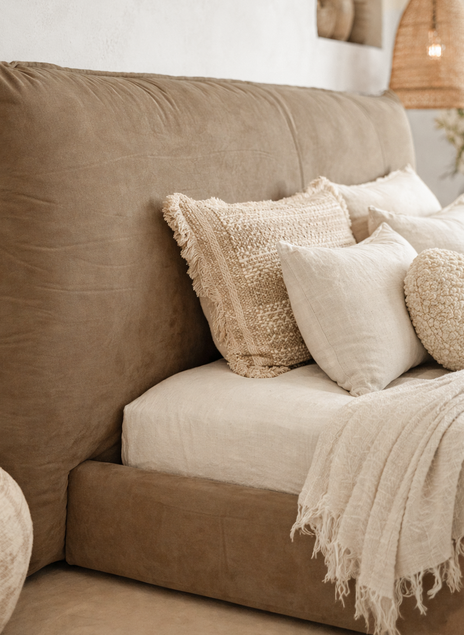 Mallorca Bed | Buffalo Leather | Enoki Brown Uniqwa Collections