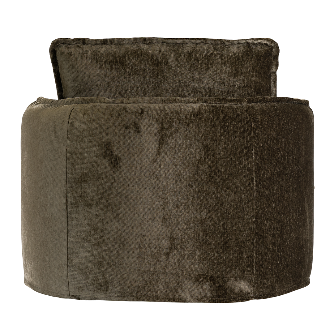 Sabora swivel chair in herb fabric featuring a rounded upholstered silhouette with plush seat cushion and curved arms.