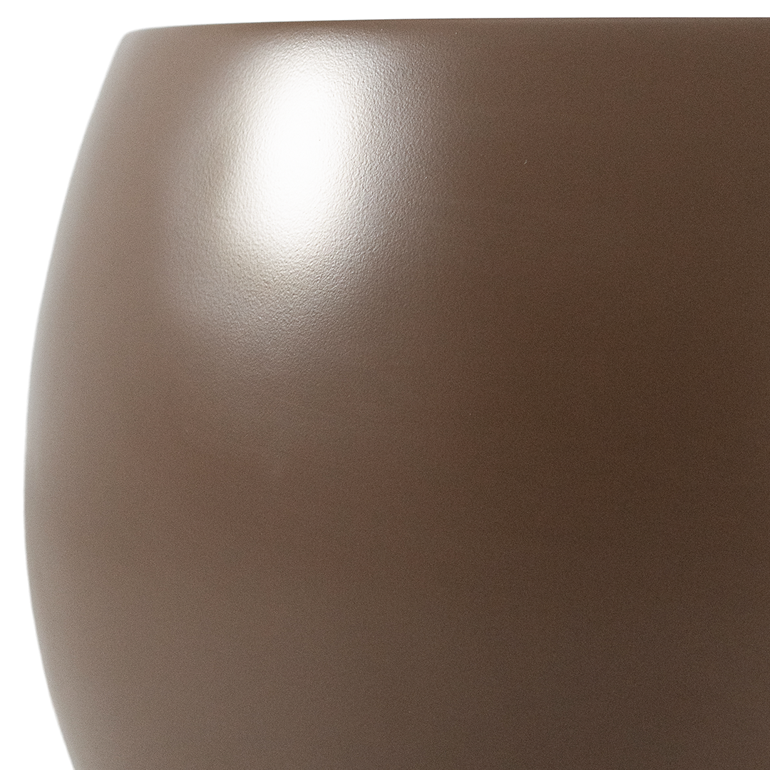 Santorini side table in chocolate featuring a smooth rounded sculptural form with a wide flat top and softly curved silhouette.