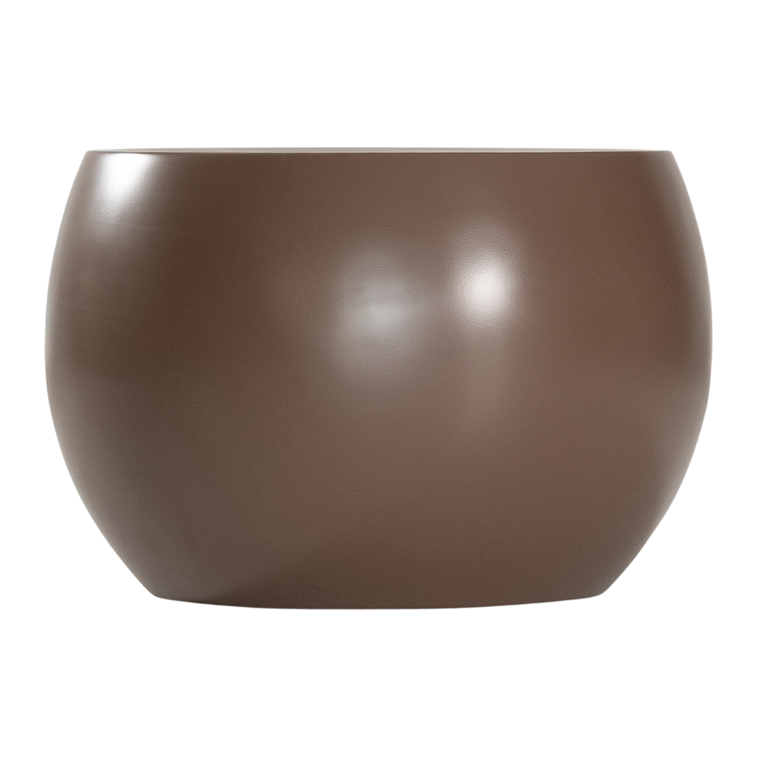 Santorini side table in chocolate featuring a smooth rounded sculptural form with a wide flat top and softly curved silhouette.