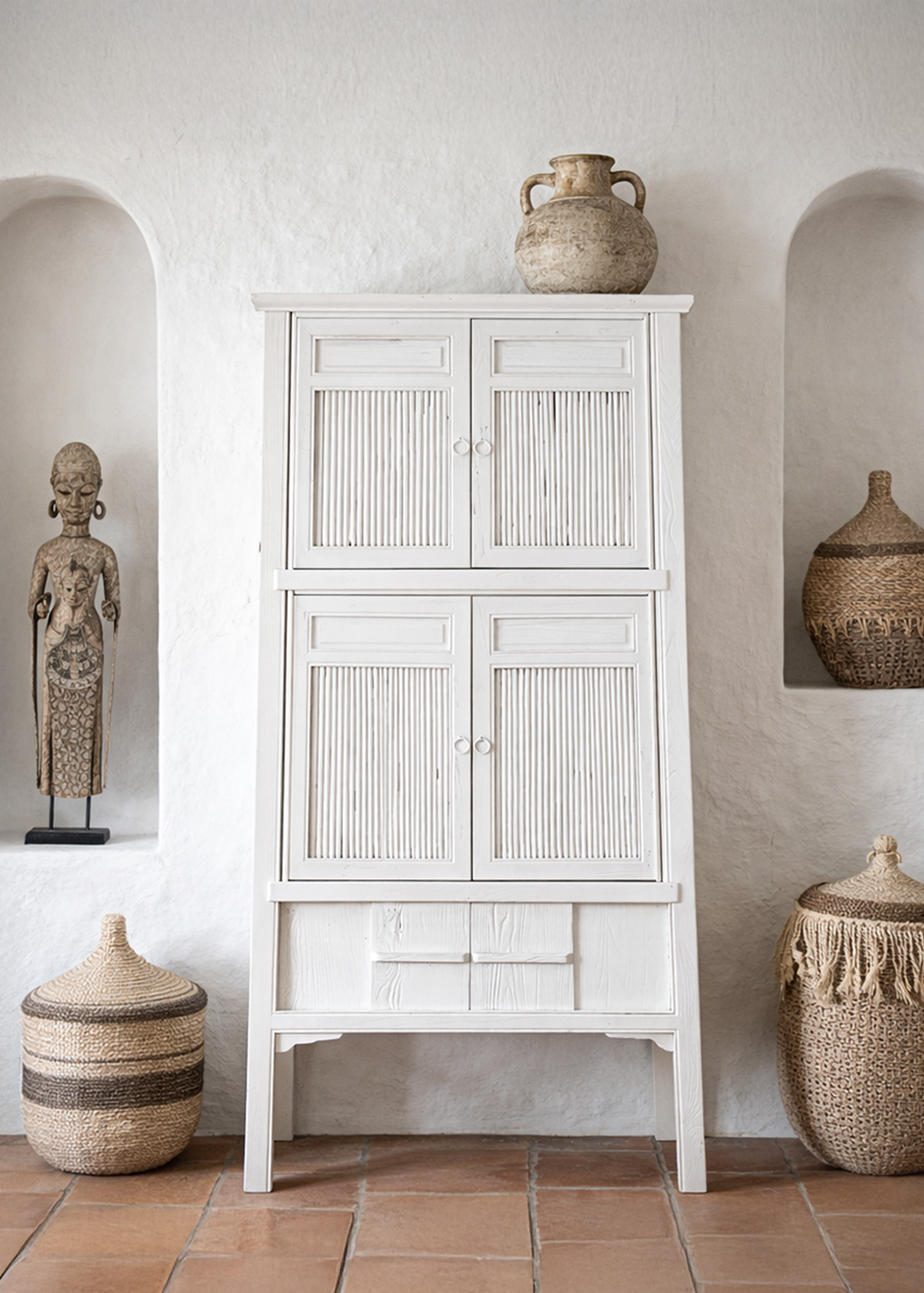 Bamboo Tall Cabinet | White Uniqwa Collections