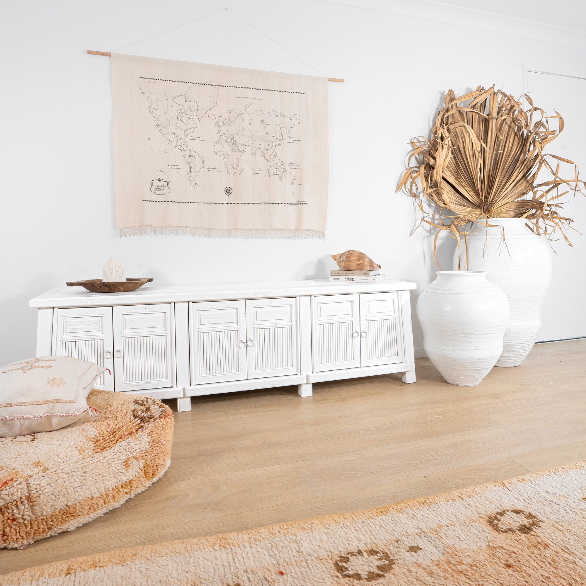 Bamboo Entertainment Unit | Six Door| White Designed by Charl van Heerden