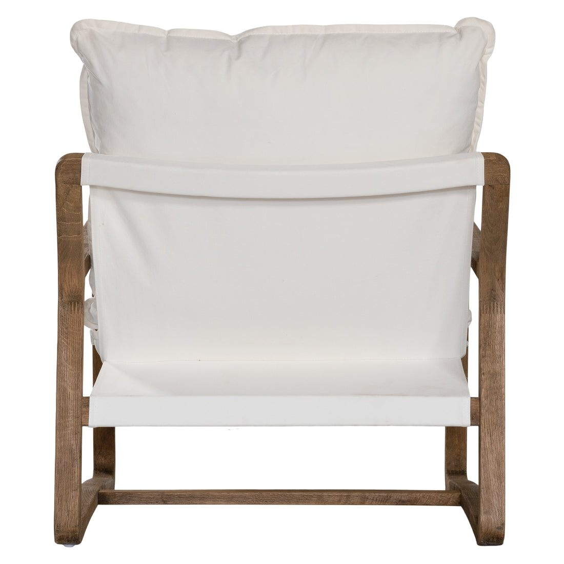Barbuda Occasional Chair by Uniqwa Collections featuring white cushions and a curved driftwood frame in a relaxed resort-style silhouette.