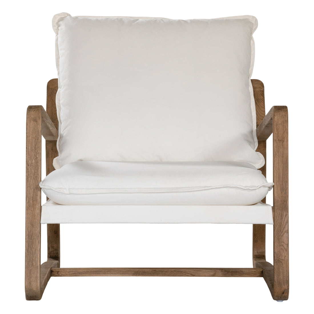 Barbuda Occasional Chair by Uniqwa Collections featuring white cushions and a curved driftwood frame in a relaxed resort-style silhouette.