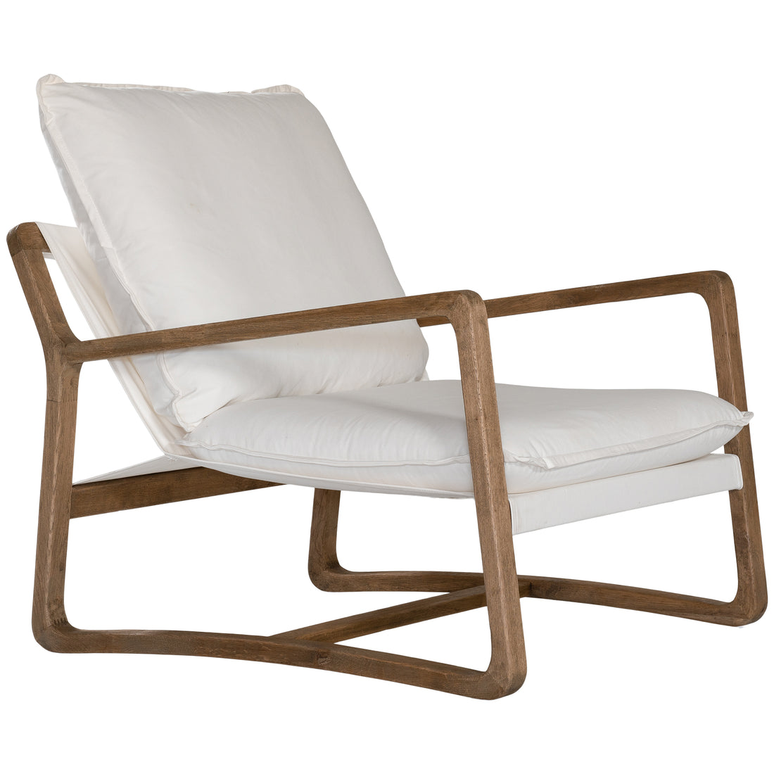 Barbuda Occasional Chair by Uniqwa Collections featuring white cushions and a curved driftwood frame in a relaxed resort-style silhouette.