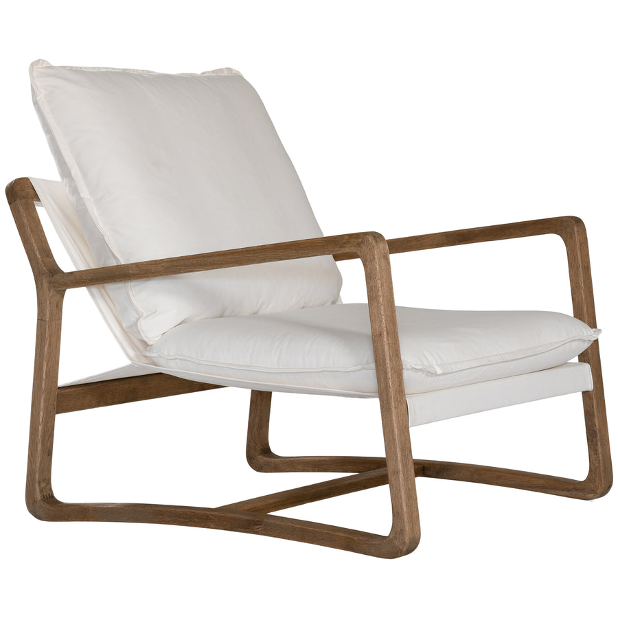 Barbuda Occasional Chair by Uniqwa Collections featuring white cushions and a curved driftwood frame in a relaxed resort-style silhouette.