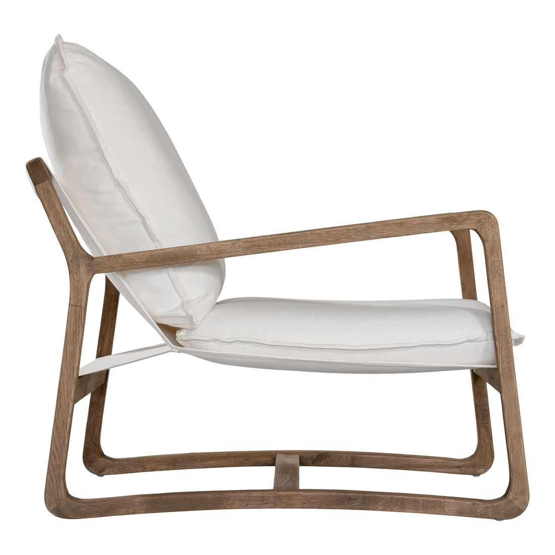 Barbuda Occasional Chair by Uniqwa Collections featuring white cushions and a curved driftwood frame in a relaxed resort-style silhouette.